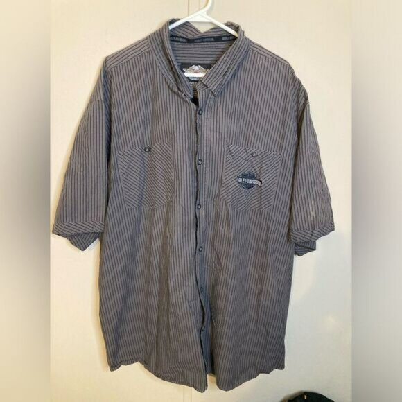 Harley-Davidson Other - Harley Davidson Black and Grey Pin Striped Button Down Shirt, Men's Size 3XL
